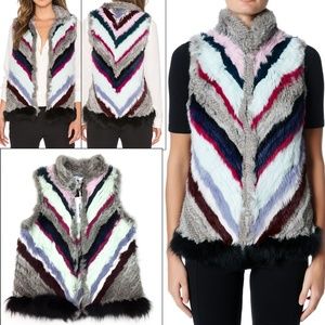 Elizabeth and James Multicolor Chevron Fur Vest